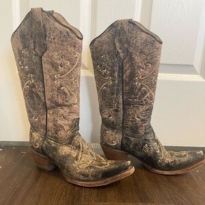 CIRCLE G WOMEN'S CRACKLE EMBROIDERED WESTERN BOOTS - SNIP TOE